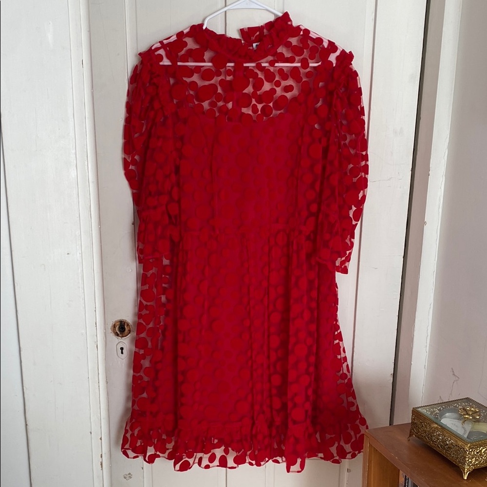 BATSHEVA Spring Prairie Dress in Red Polka Dot Tulle W16